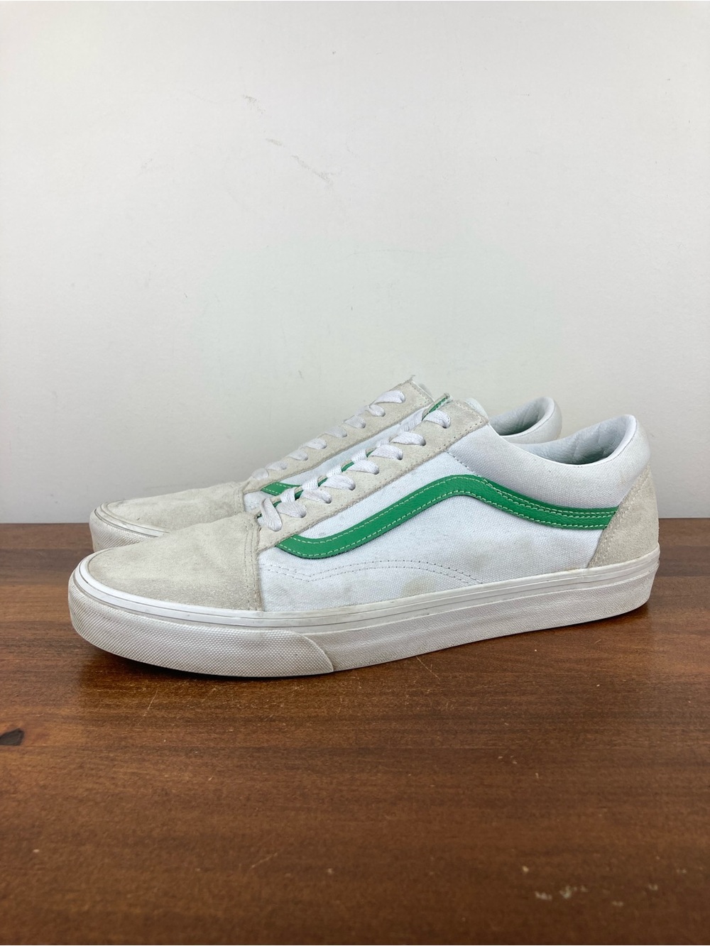 VANS Old Skool Low Top Lace-Up Skate Sneakers White Green 507452 Men’s 12.